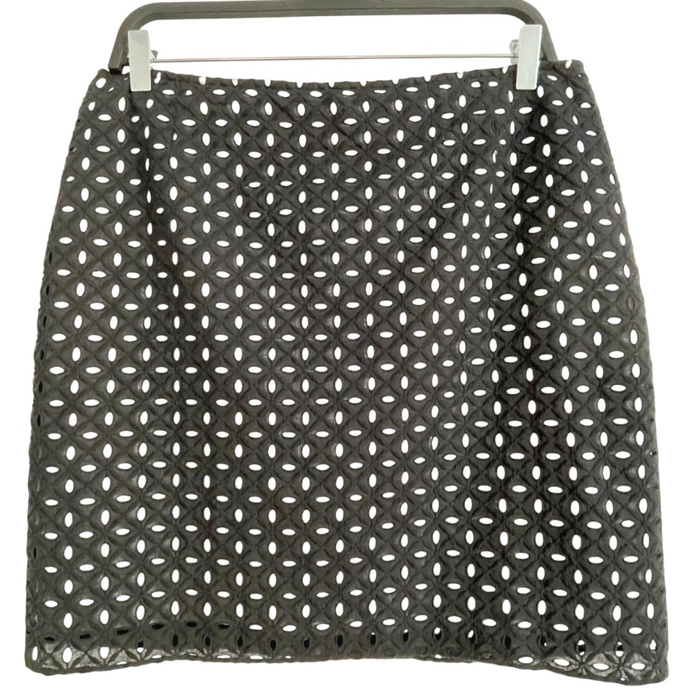 Johnny Was JADE Black Eyelet Lace Cotton Mini Skirt Womens XS Geometric Cutout